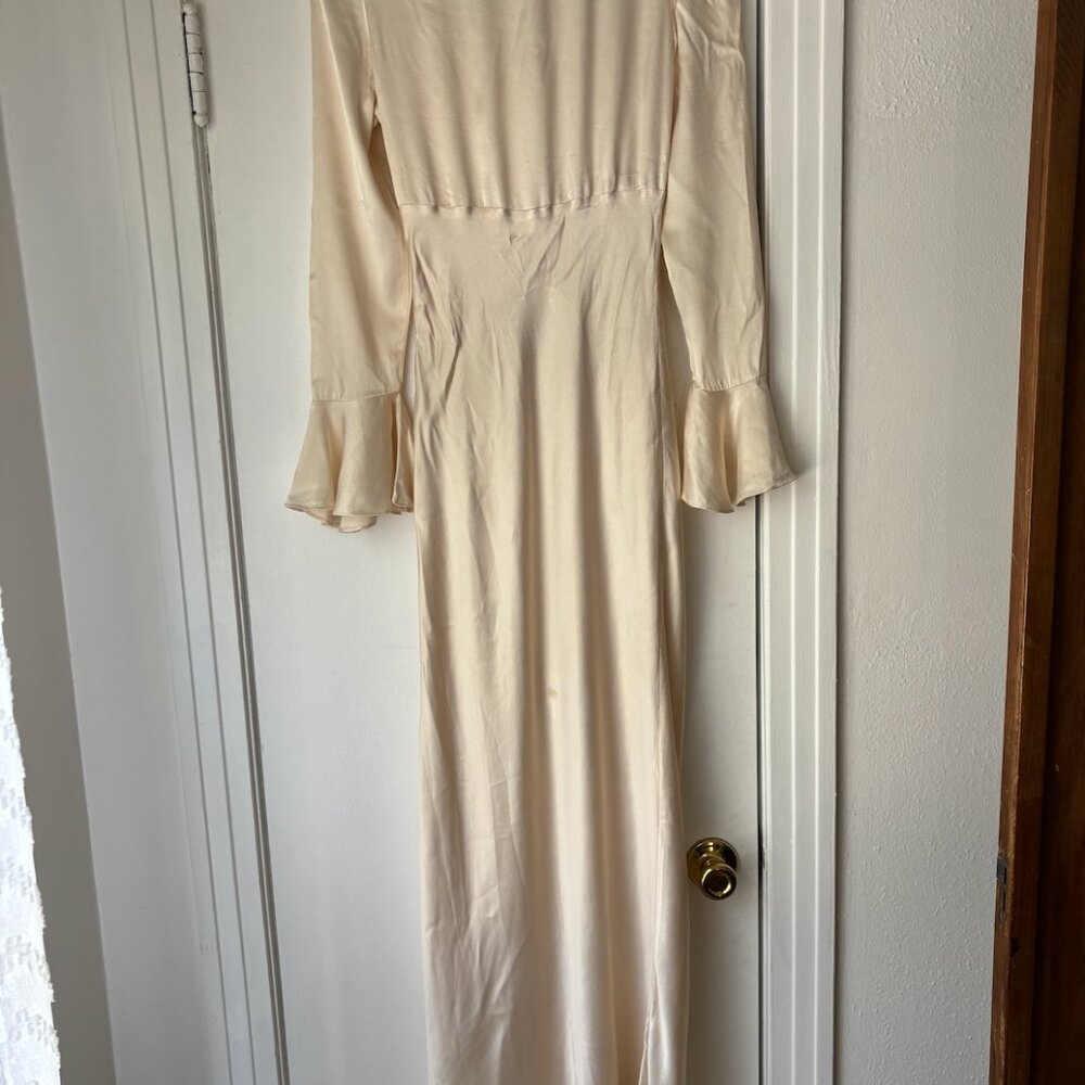 Shona Joy La Lune Frill Cuff Bias Midi Dress in Cream - Size 6 - Picture 8 of 12